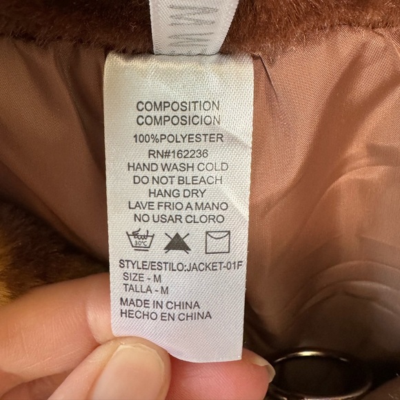 New Mix Women's Medium Brown Teddy Bear Print Jacket Zip Up With Pockets NWT - Picture 6 of 7